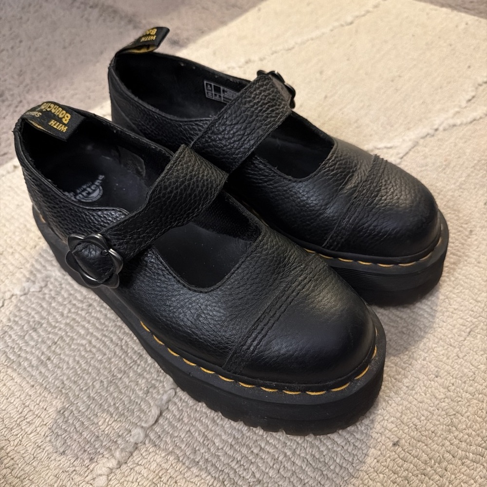 Black Dr. Martens Mary Jane Platform Leather Shoes